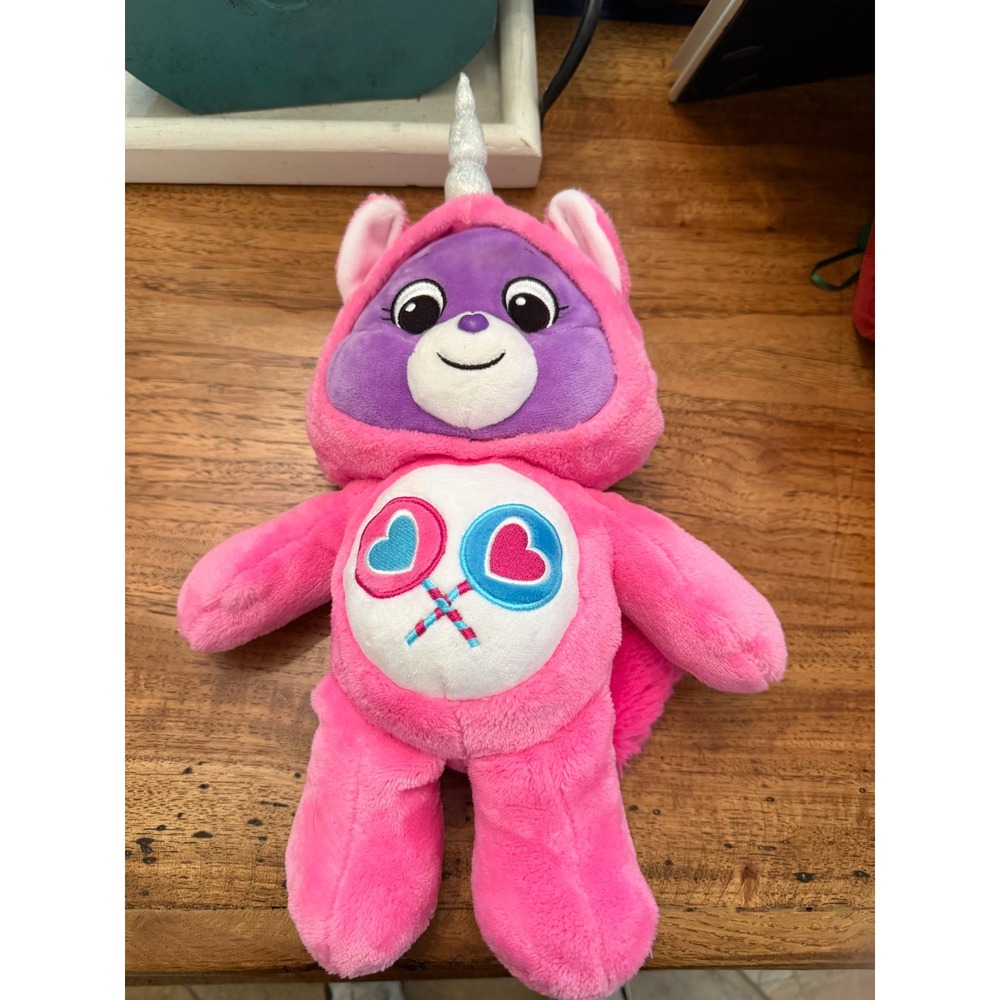 Care Bears Share Bear Unicorn Hoodie Plush Pink Purple Basic Fun 2021 10 Inch